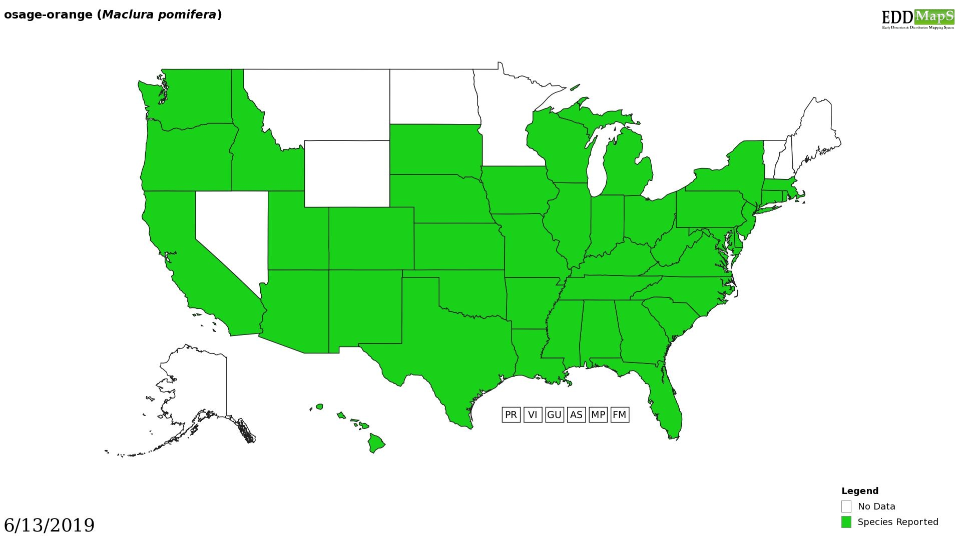 Orange Osage Distribution Map